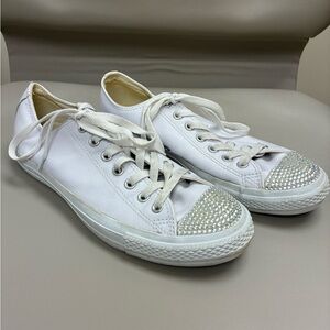 Converse All Star White Sneakers Bling Bedazzled Toes Wedding Women’s 11 Men’s 9